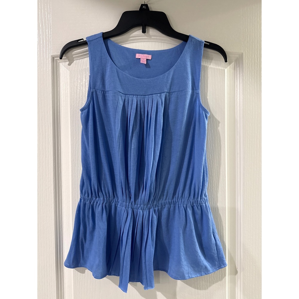Lilly Pulitzer Womens Blue Pleated Peplum Sleeveless‎ Blouse Top Size Small